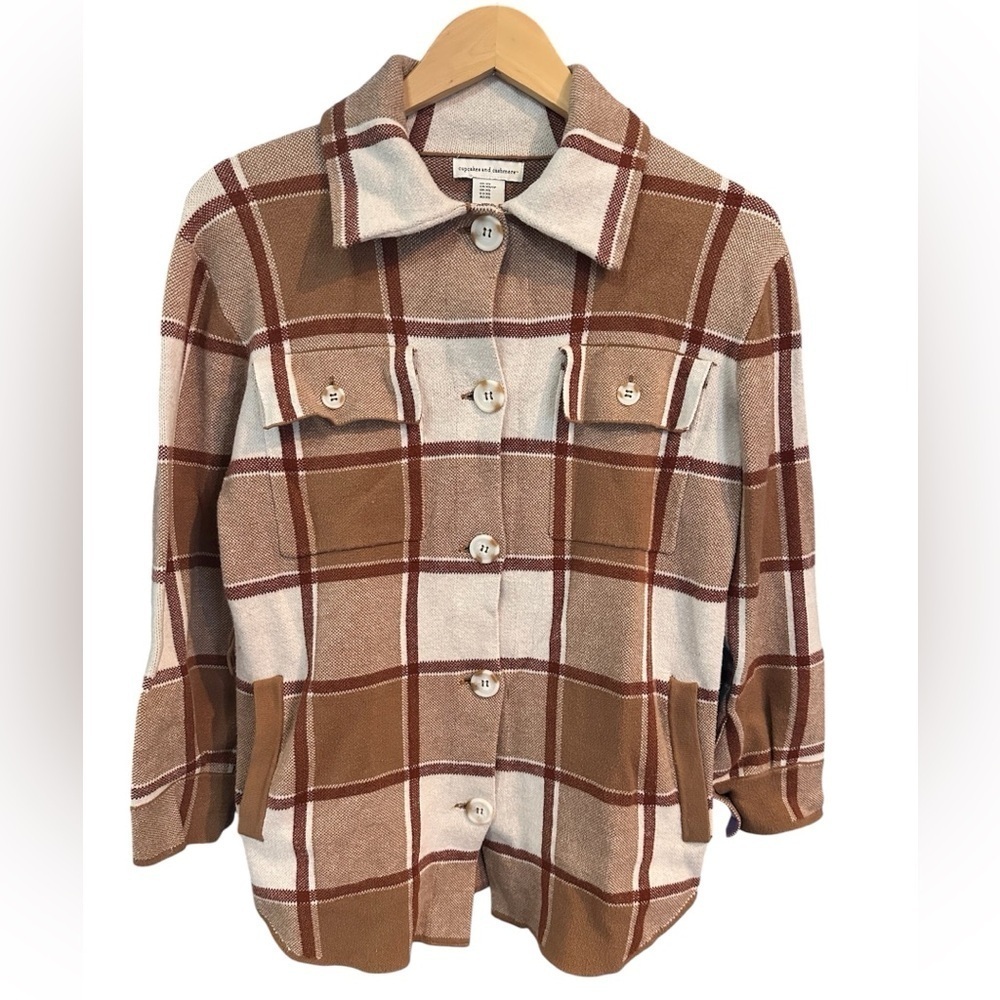 Cupcakes and Cashmere Preppy Tan Gradient Plaid Shacket-Women’s Size XS